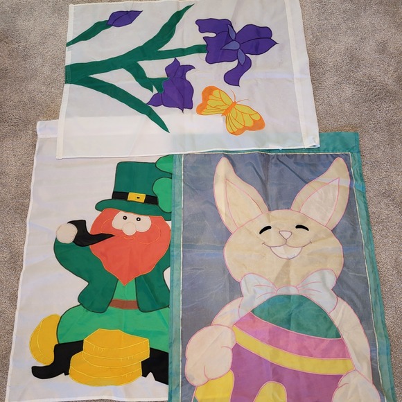 Flag Lot 3 Easter Bunny Spring St Patricks Day Flowers Holiday Decoration READ - Picture 1 of 8